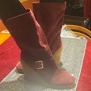 Purple 3/4 length wedge boots